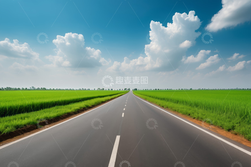 高清大图下载【趣麦麦图】田野间的柏油公路风景
