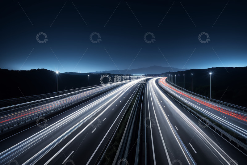 高清大图下载【趣麦麦图】夜晚高速公路车流光影景象