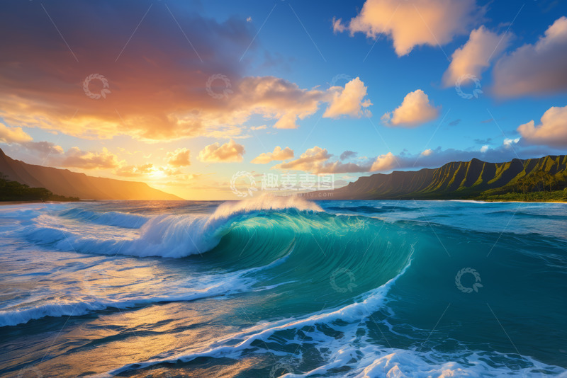 高清大图下载【趣麦麦图】海滩日落海浪自然风光