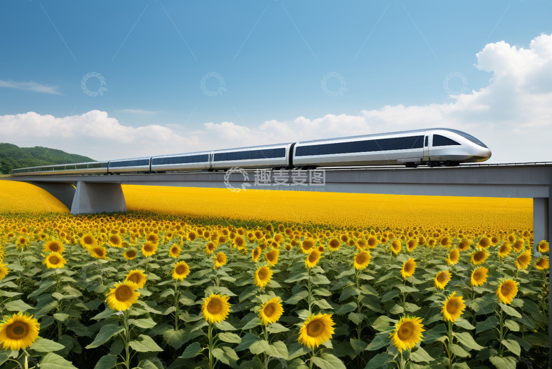 高清大图下载【趣麦麦图】高铁穿越向日葵花海