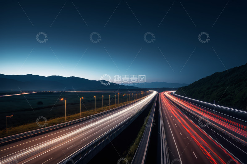 高清大图下载【趣麦麦图】黄昏时分高速公路车流轨迹