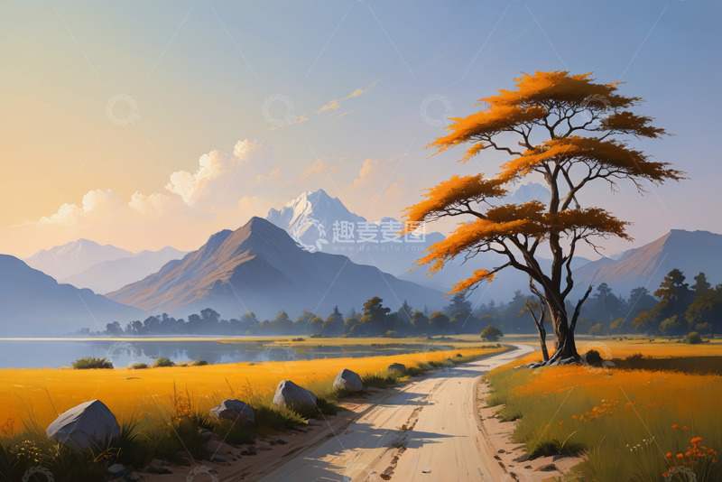 高清大图下载【趣麦麦图】山间田野旁的孤树风景