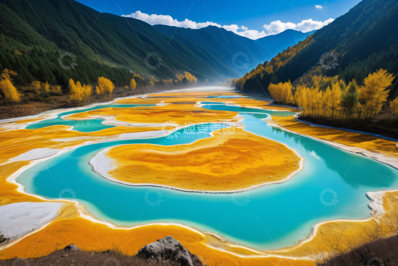 高清大图下载【趣麦麦图】山间五彩斑斓的湖泊风光