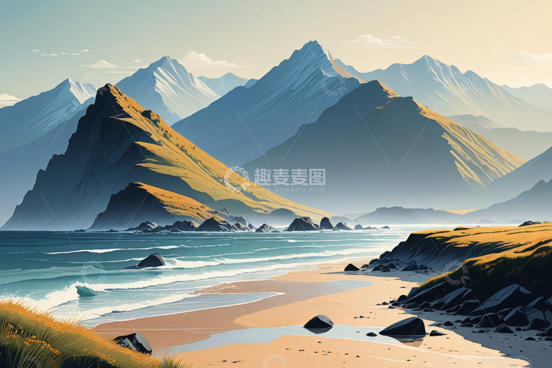 高清大图下载【趣麦麦图】海边山脉自然风光