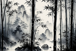 水墨竹林山水风景素材