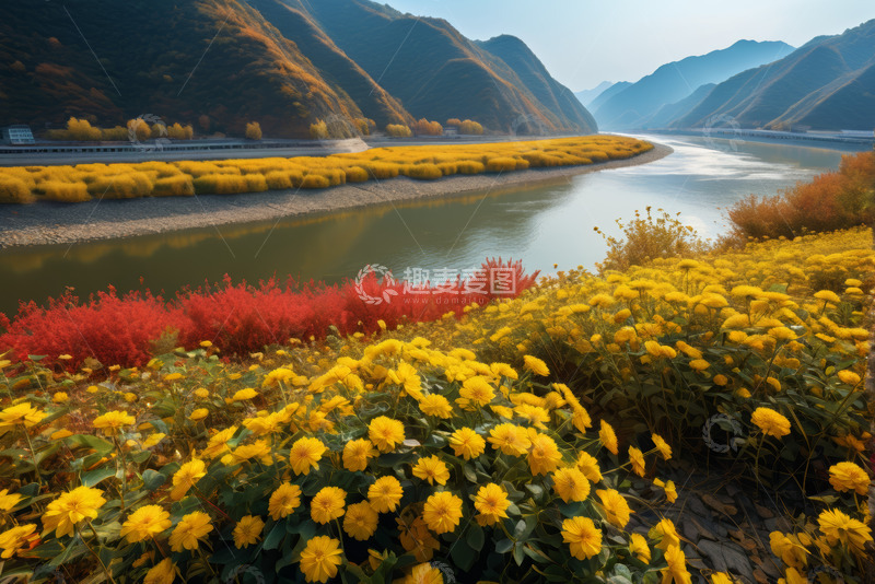 高清大图下载【趣麦麦图】山间河畔秋景自然风光
