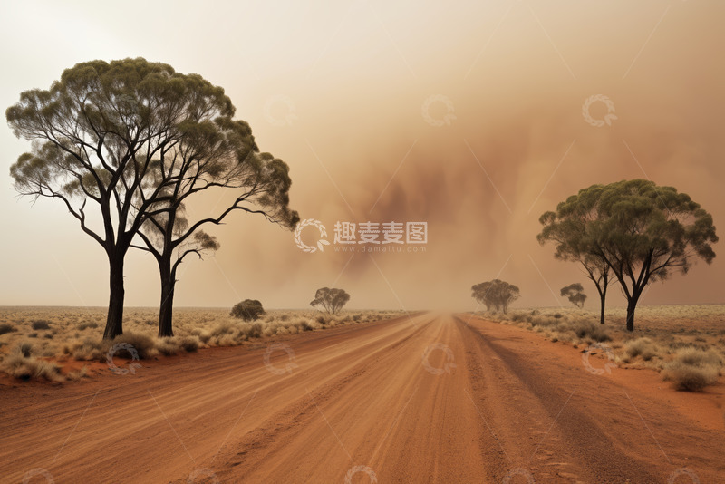 高清大图下载【趣麦麦图】沙漠公路沙尘暴景观