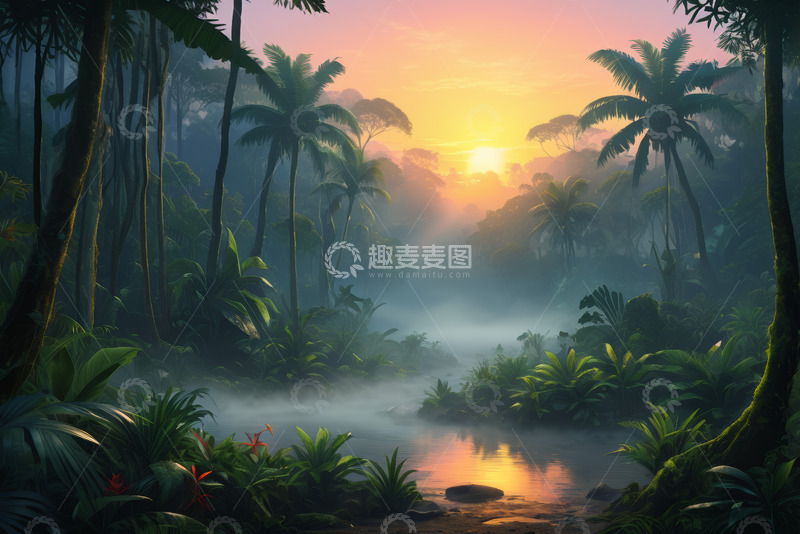 高清大图下载【趣麦麦图】热带雨林日落时分自然景观