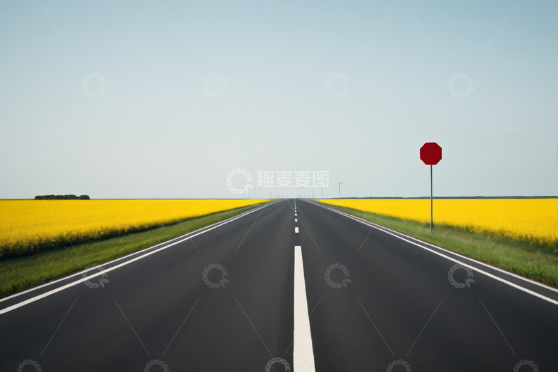 高清大图下载【趣麦麦图】公路旁黄色花田风景