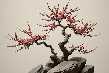 红梅盆景特写