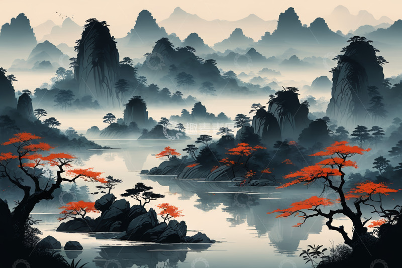 高清大图下载【趣麦麦图】中式山水意境自然风光