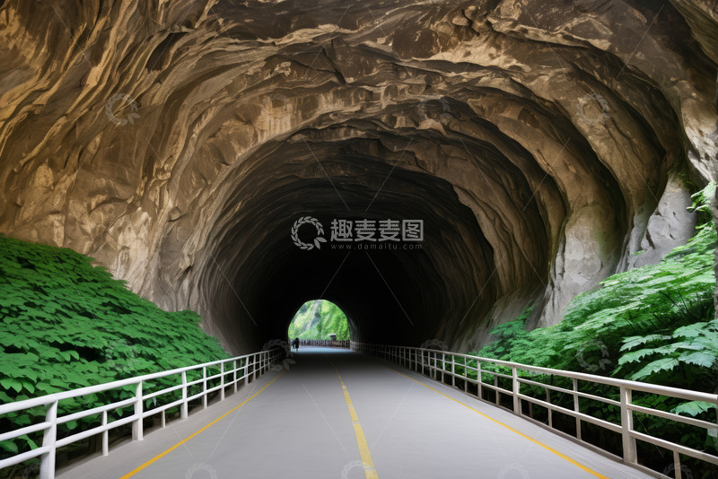 高清大图下载【趣麦麦图】自然隧道内的道路与绿植景观
