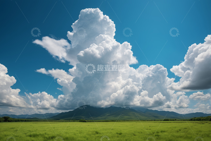 高清大图下载【趣麦麦图】蓝天绿地间的壮丽积云景观