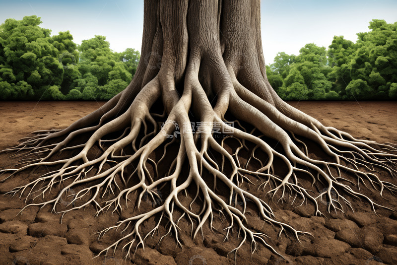 高清大图下载【趣麦麦图】大树根系与背景树林景观