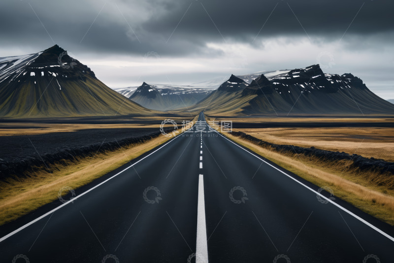 高清大图下载【趣麦麦图】冰岛旷野中的笔直公路