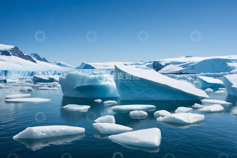 高清大图下载【趣麦麦图】海洋上漂浮的冰山与冰块
