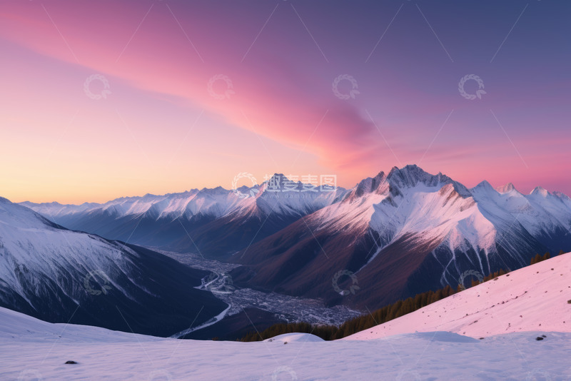 高清大图下载【趣麦麦图】雪山日出全景自然风光