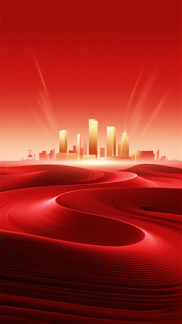 红色城市沙漠艺术插画