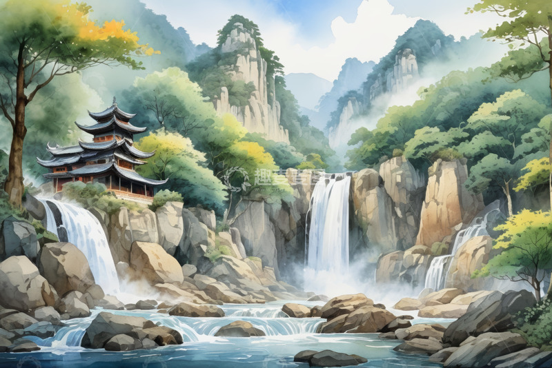 高清大图下载【趣麦麦图】山水间中式古建风景