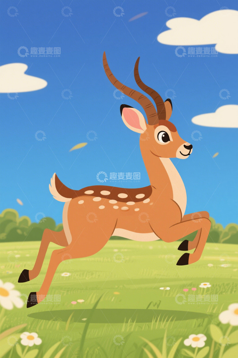 高清大图下载【趣麦麦图】动画小鹿在草地奔跑