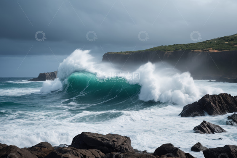 高清大图下载【趣麦麦图】海浪拍打岸边礁石的自然景象