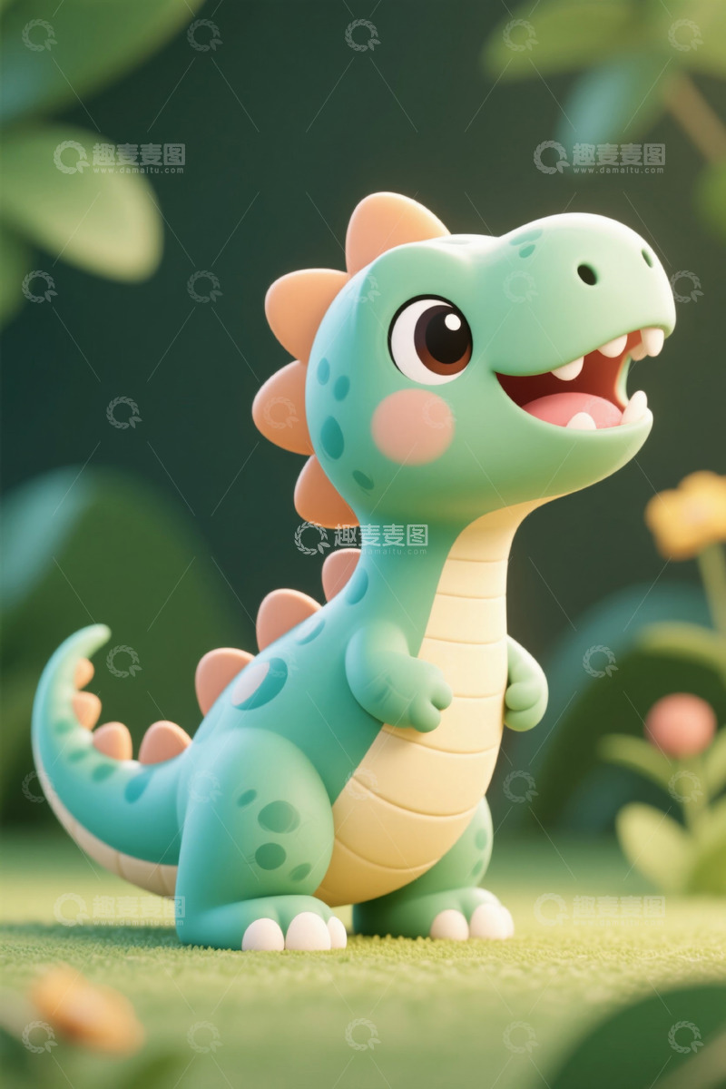 高清大图下载【趣麦麦图】可爱卡通恐龙绿植背景图