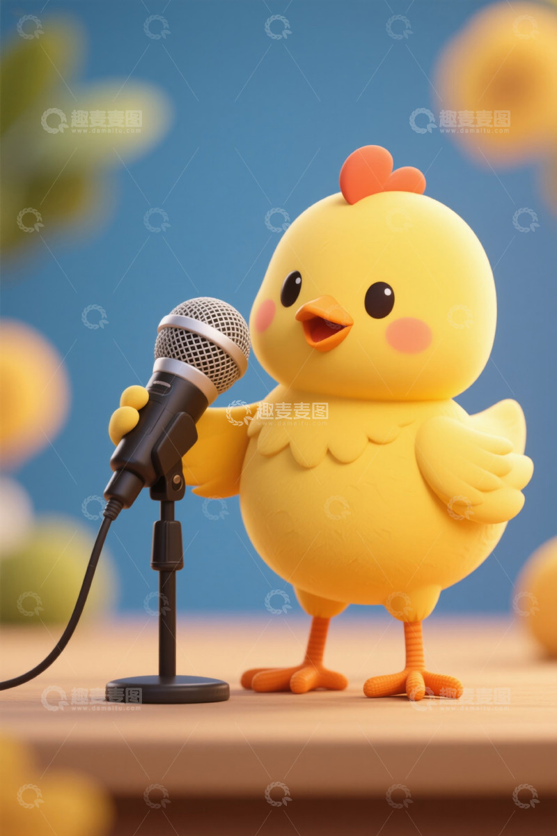 高清大图下载【趣麦麦图】卡通小鸡手持麦克风形象素材