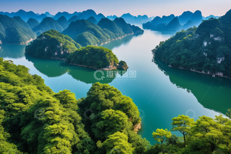 高清大图下载【趣麦麦图】山水相依自然风光航拍图