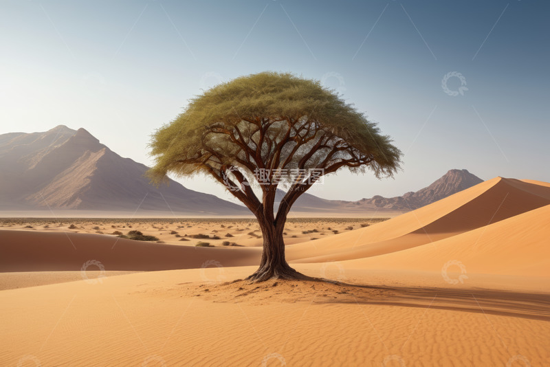 高清大图下载【趣麦麦图】沙漠中孤独的树木景观
