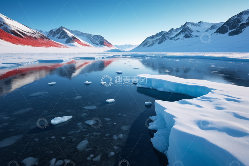 高清大图下载【趣麦麦图】雪山下的冰湖与浮冰景观
