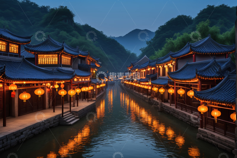 高清大图下载【趣麦麦图】古色古香的水乡夜景