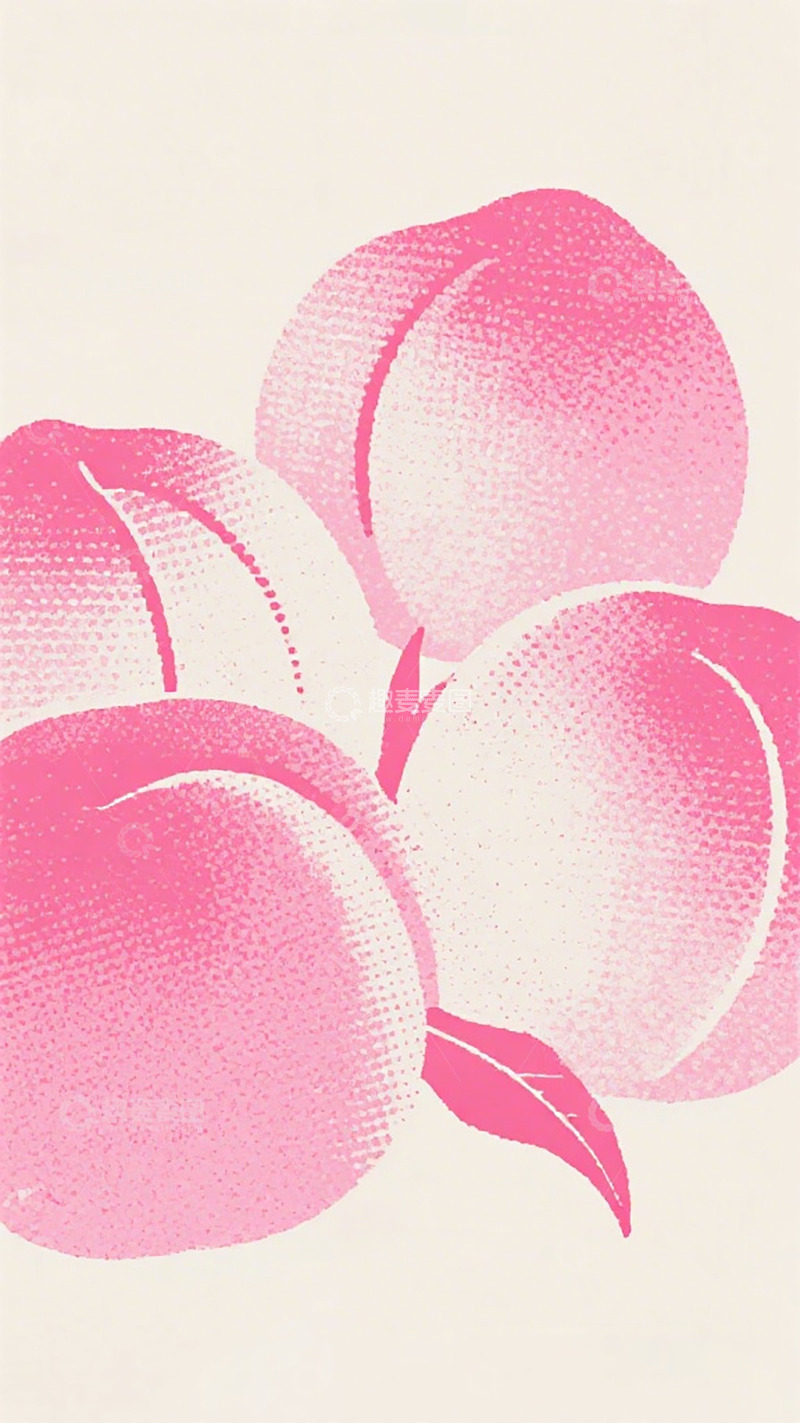 高清大图下载【趣麦麦图】粉色桃子点彩艺术插画