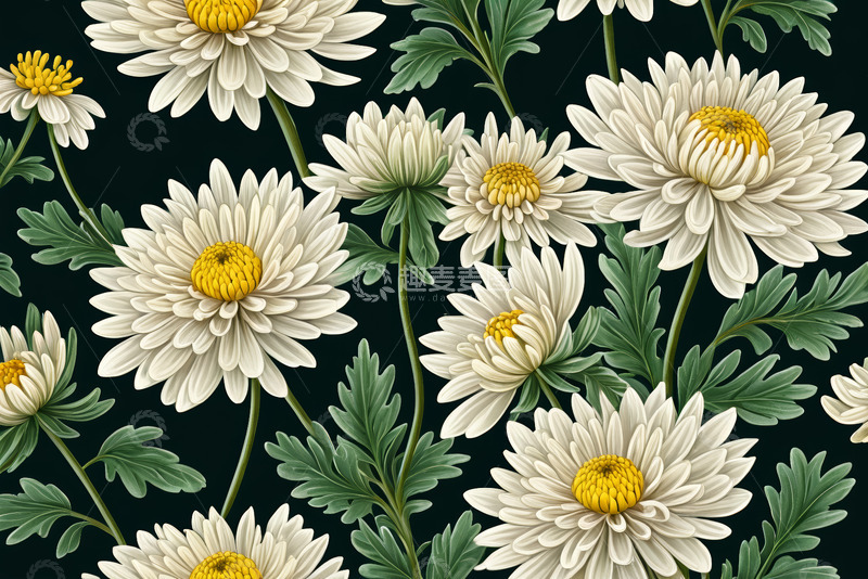 高清大图下载【趣麦麦图】白色菊花花卉图案