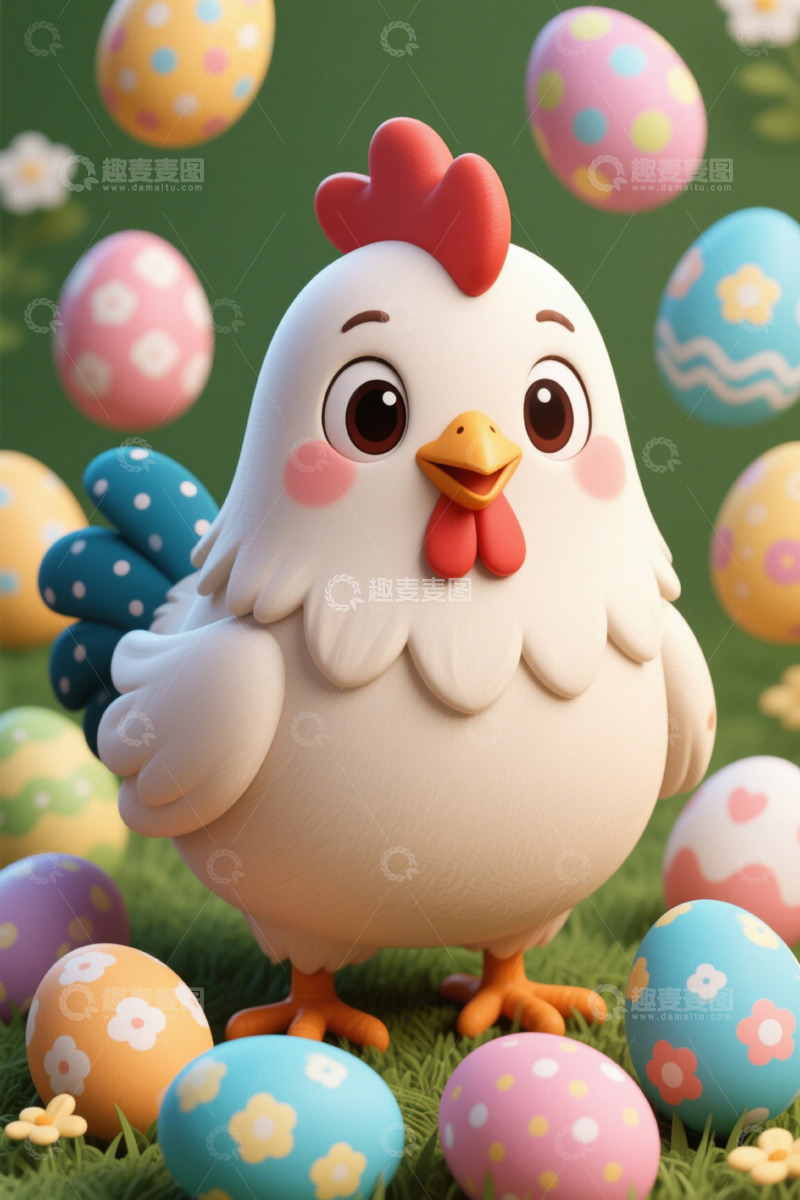 高清大图下载【趣麦麦图】复活节卡通小鸡与彩蛋