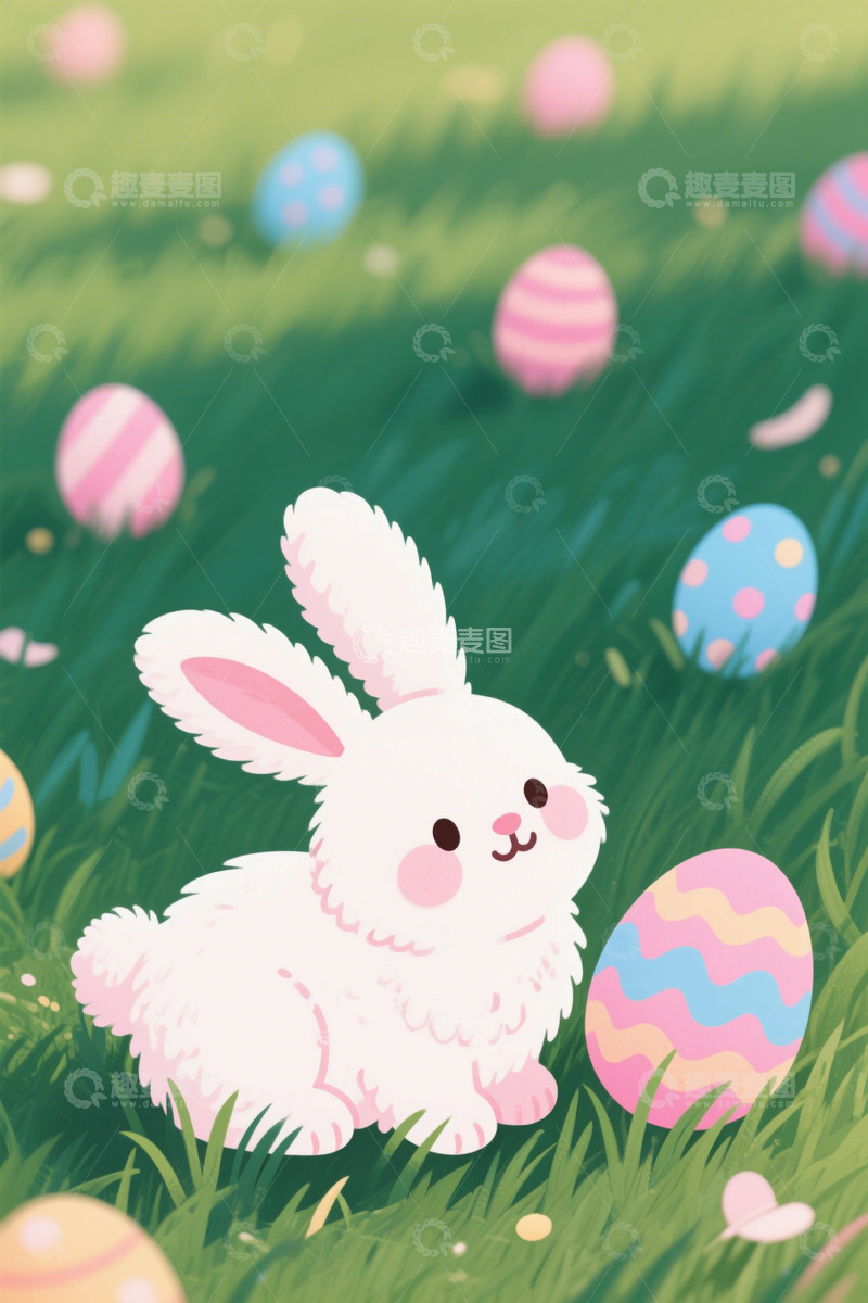 高清大图下载【趣麦麦图】复活节兔子与彩蛋插画