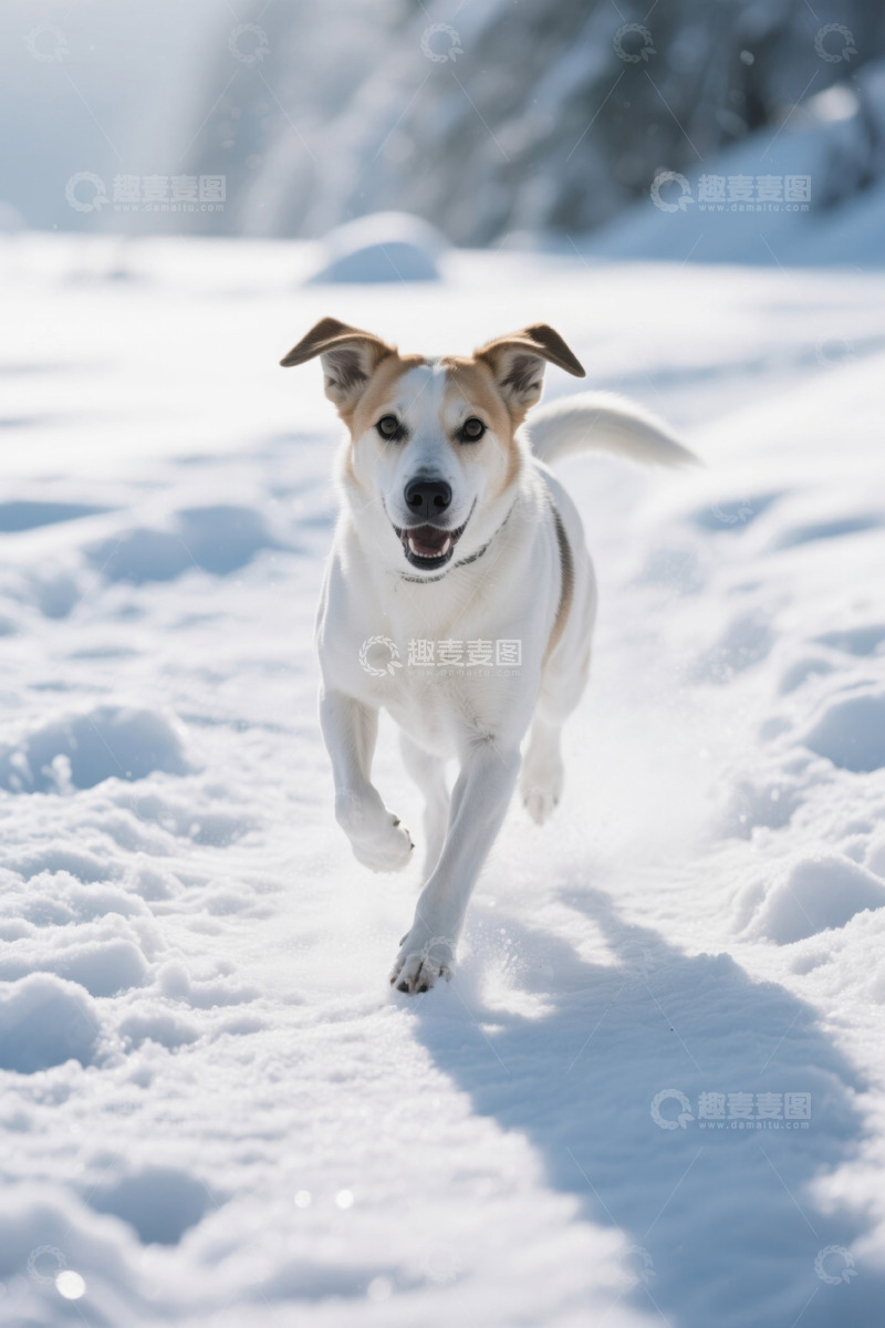 高清大图下载【趣麦麦图】雪地中奔跑的宠物狗