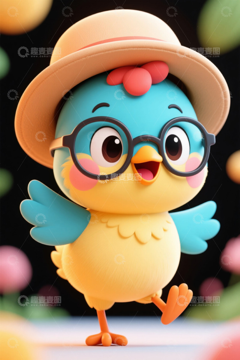 高清大图下载【趣麦麦图】戴帽戴眼镜的可爱动画小鸟