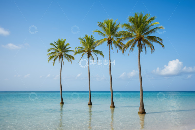 高清大图下载【趣麦麦图】海边挺立的椰子树风景