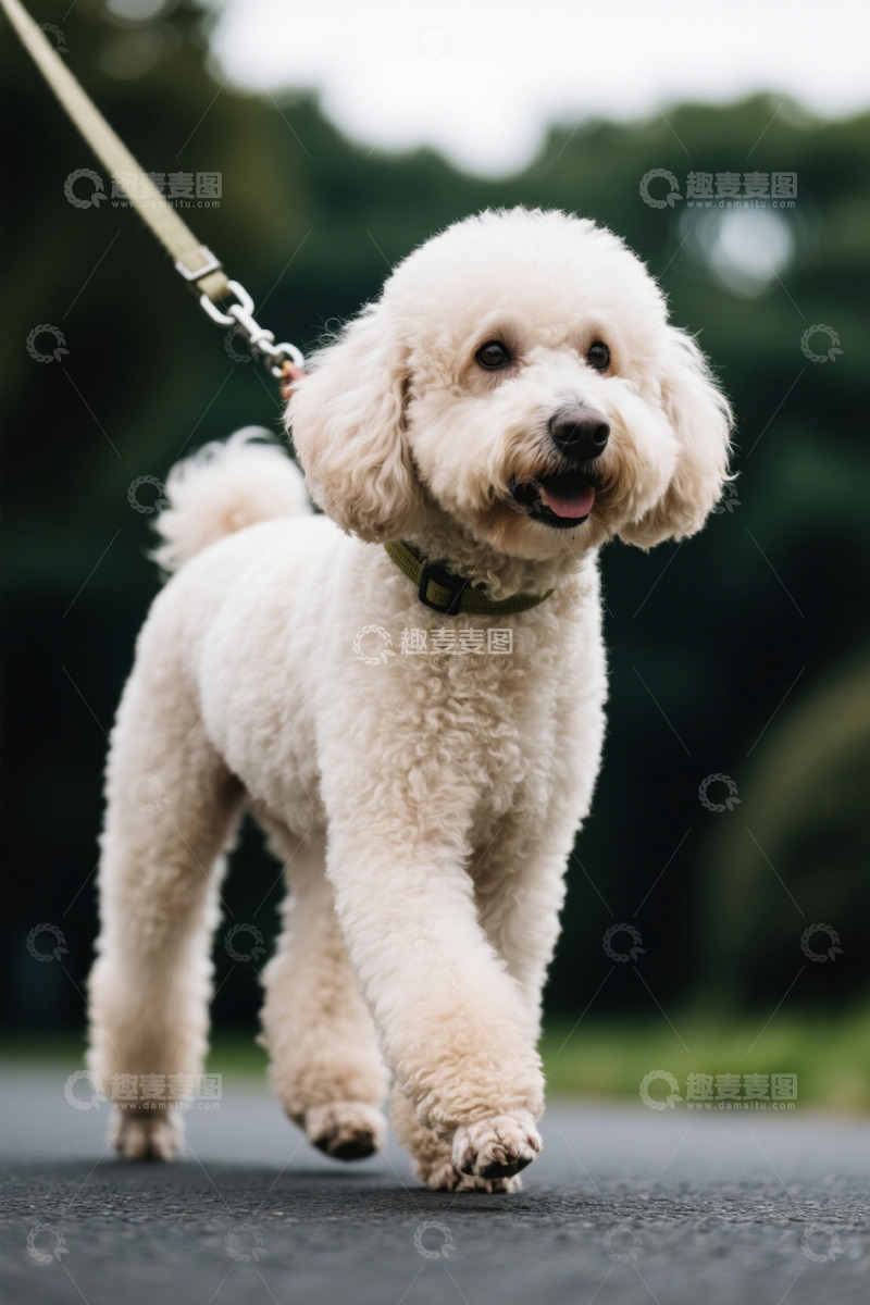 高清大图下载【趣麦麦图】户外散步的白色泰迪犬
