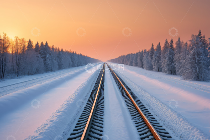 高清大图下载【趣麦麦图】冬日雪景中延伸的铁路