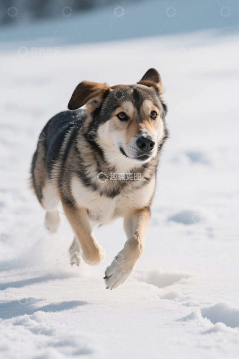 高清大图下载【趣麦麦图】雪地中奔跑的狗