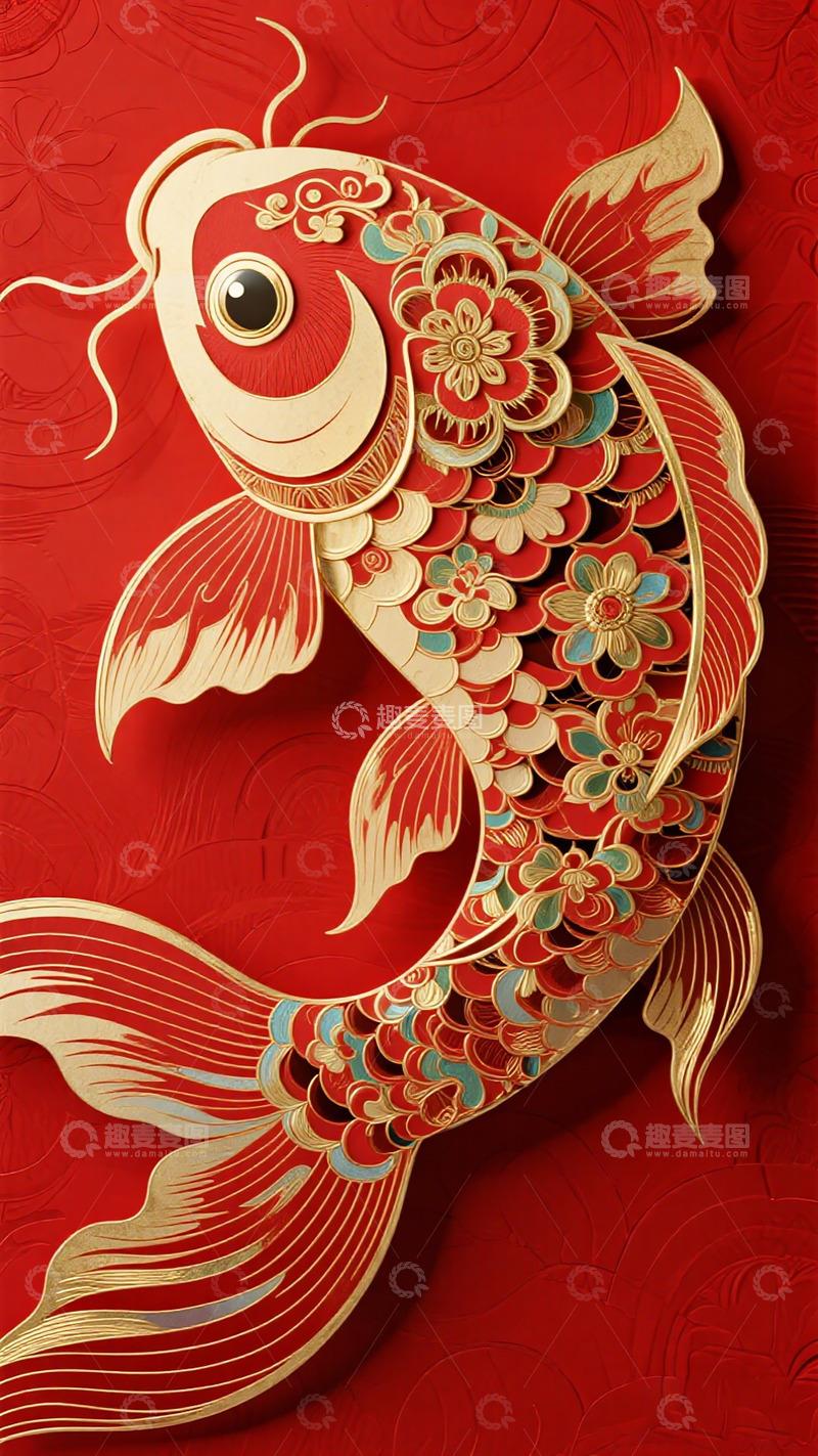 高清大图下载【趣麦麦图】传统风格锦鲤艺术剪纸