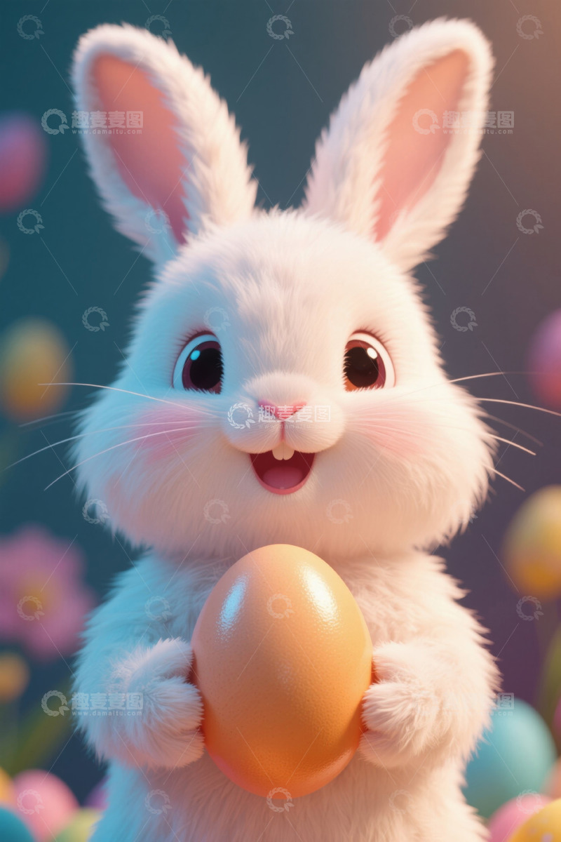 高清大图下载【趣麦麦图】可爱兔子手持鸡蛋画面