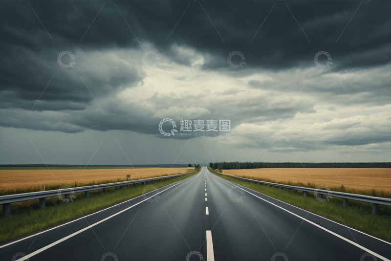 高清大图下载【趣麦麦图】开阔公路与阴沉天空风景