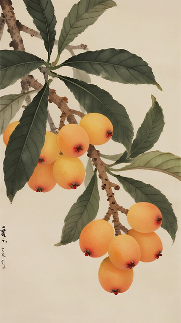 工笔枇杷果实国画艺术画作