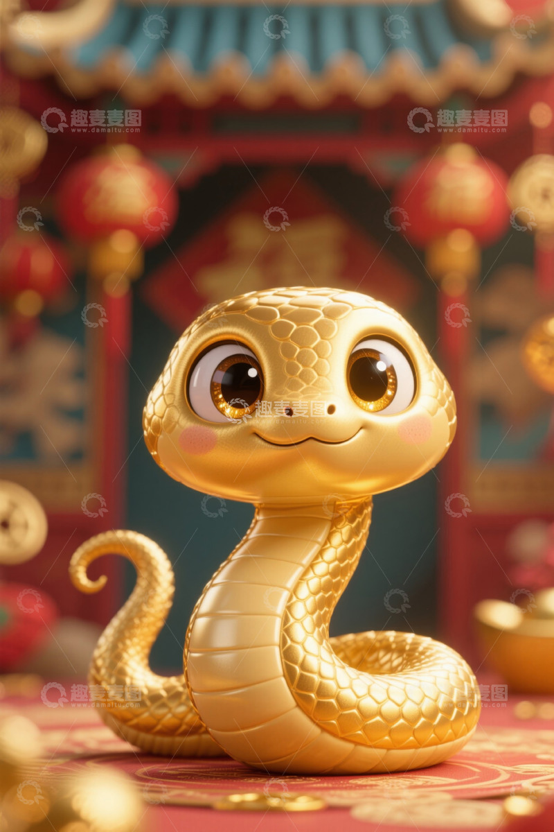 高清大图下载【趣麦麦图】新春金蛇卡通形象特写