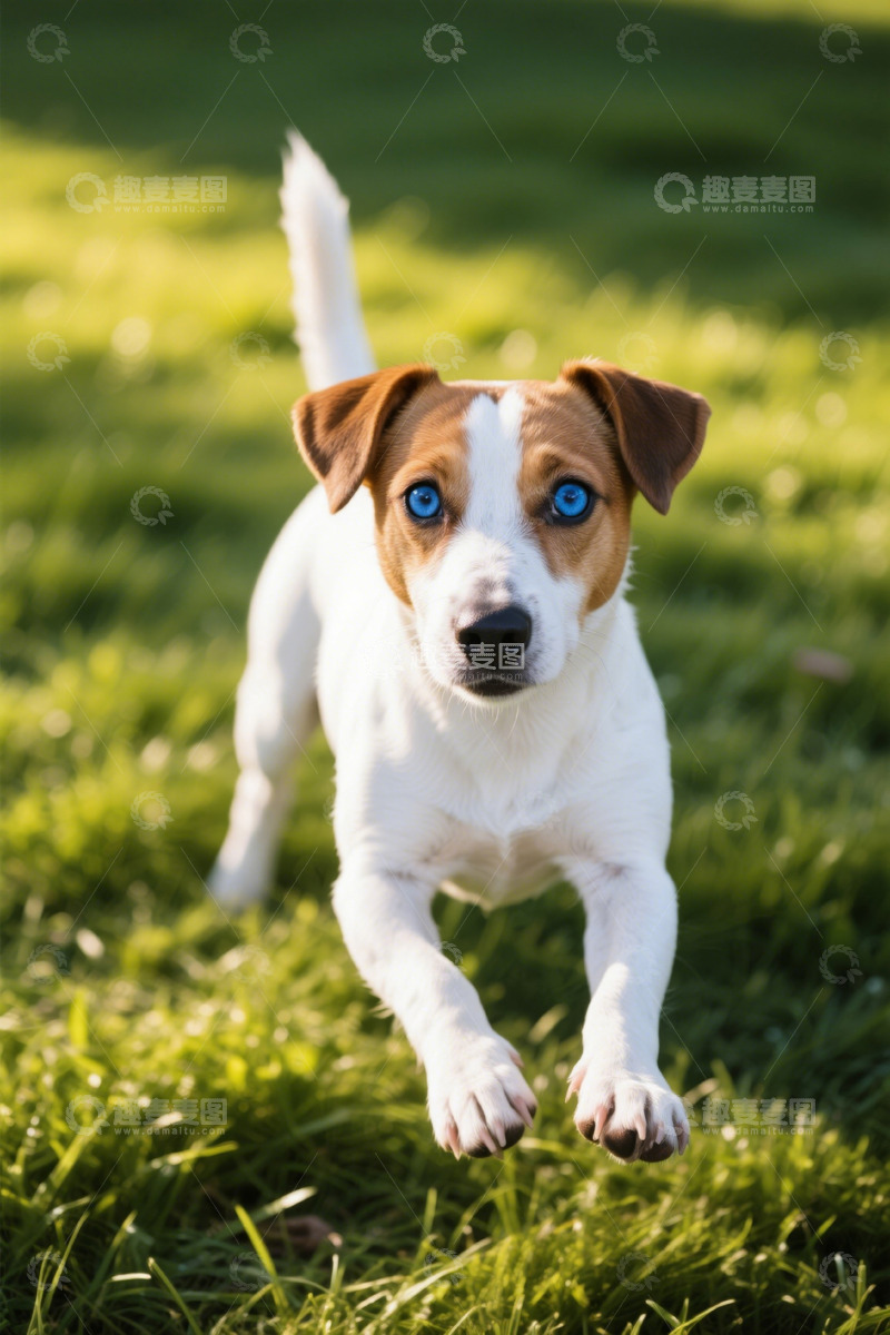 高清大图下载【趣麦麦图】草地上奔跑的蓝眼小狗