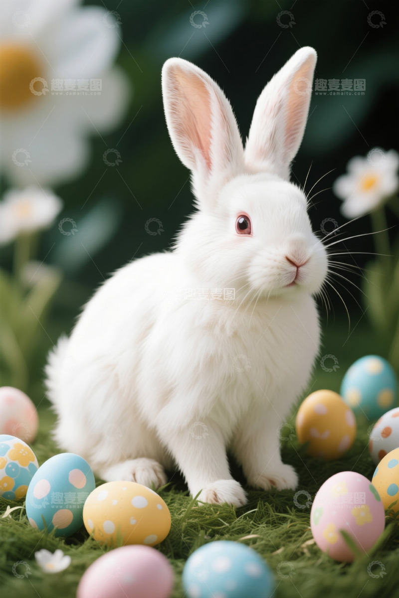 高清大图下载【趣麦麦图】复活节白兔与彩蛋