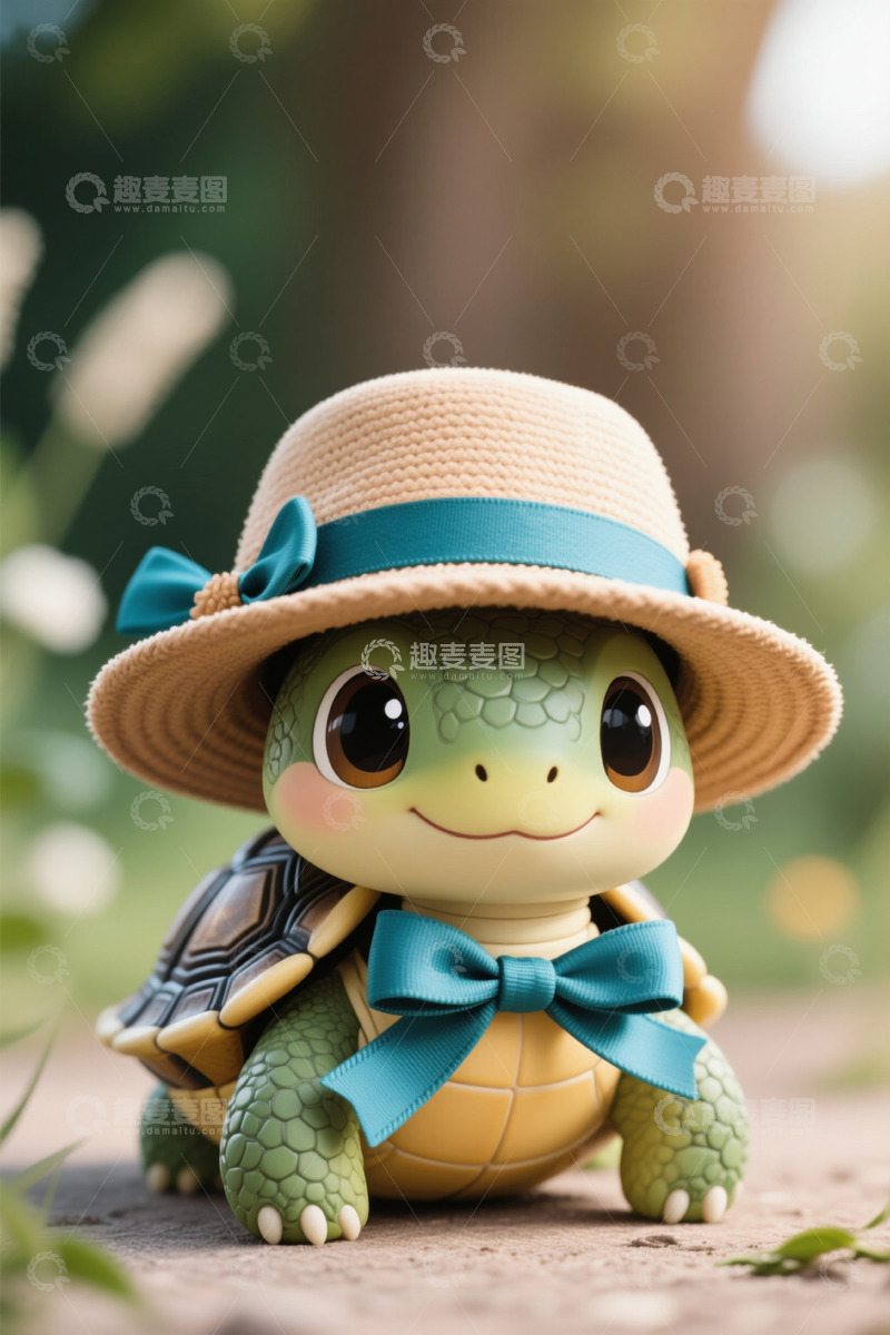 高清大图下载【趣麦麦图】戴草帽的可爱乌龟玩偶