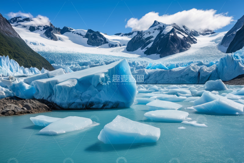 高清大图下载【趣麦麦图】冰川湖泊与漂浮冰块景观